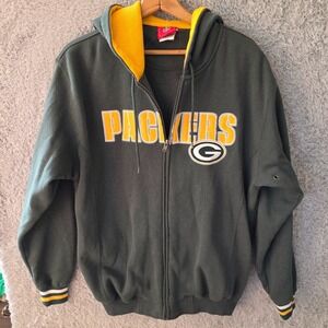 Vintage NFL Green Bay Packers Full‎ Zip Up Hoodie Sweatshirt Mens Size Medium
